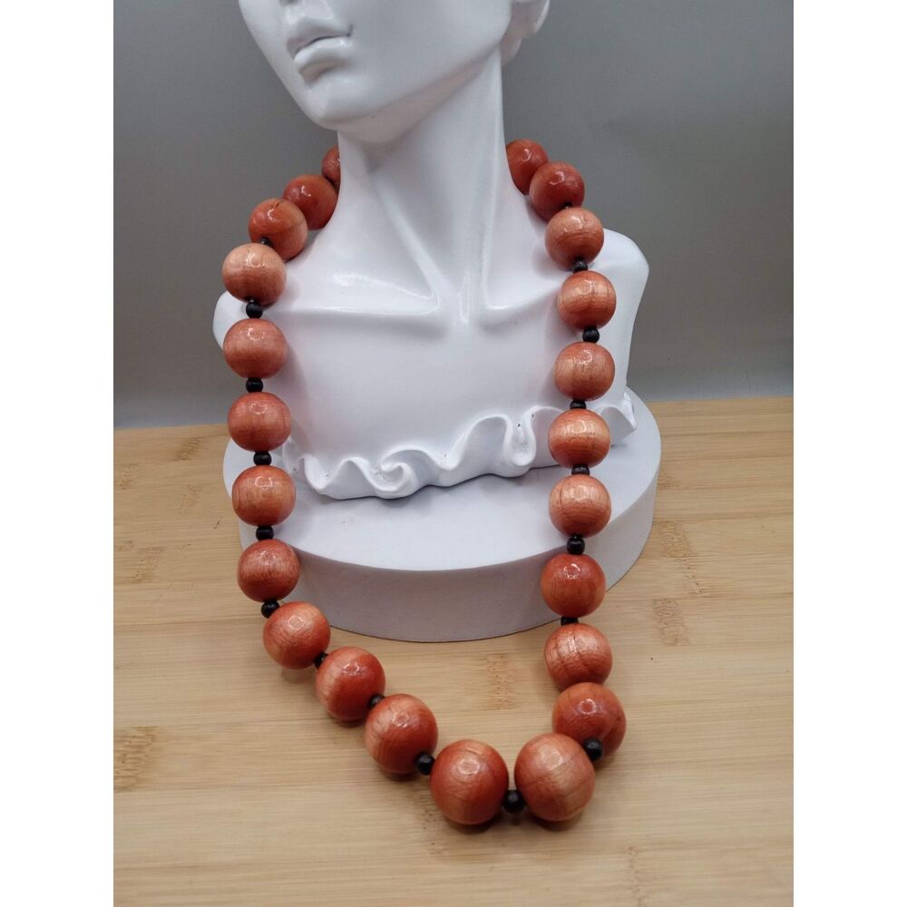 Vintage Chunky 22mm Burnt Orange BOHO Large Beaded /Small Black Spacers Necklace